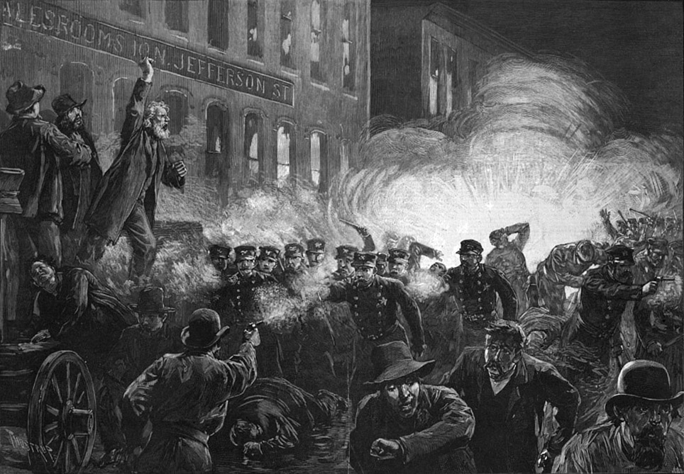 The Anarchist riot in Chicago: a dynamite bomb exploding among the police
