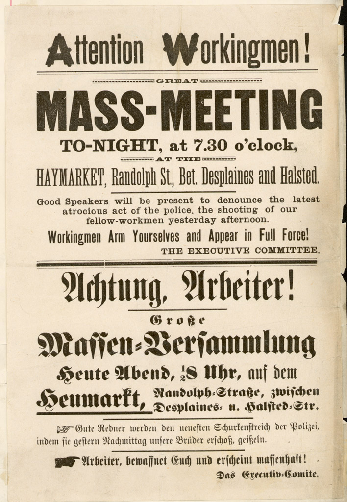 Haymarket meeting flier, May 4, 1886